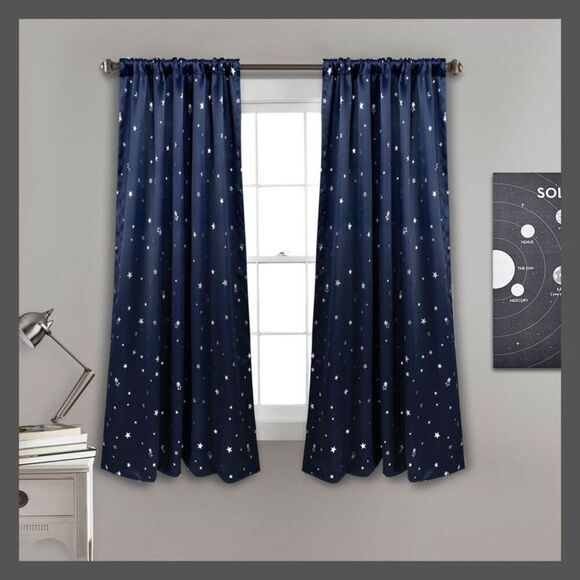 Open Box - Lush Decor - Set of 2 52"x63" Kids' Star Blackout Window Curtai Navy - Picture 1 of 3
